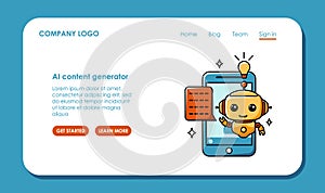 Web page design about using AI to generate content and ideas. Chat bot assistant