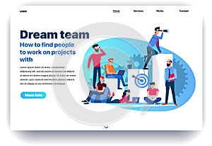 Web page flat design template for dream team