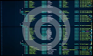 Web page java script code on computer monitor. Software computer programming code. Frontend java code