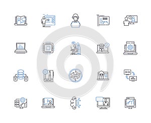 Web Page line icons collection. Navigation, Design, Content, Layout, Responsiveness, Optimization, User-friendly vector