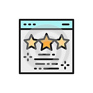 Web page with stars, feedback, rating, reward, marks flat color icon.