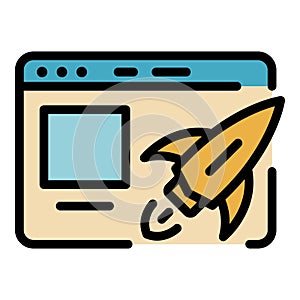 Web page startup rocket icon color outline vector