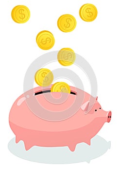 Web page template with making money theme. Concept with  pigggy bank. Vector illustration