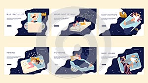 Web page template with sleepiness or insomnia people