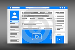 Web page user interface template. Social network website browser window. UI design in flat style. Vector.
