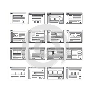 Web page wireframes collection isolated on white background