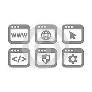 Web page with www and coding vector icon set