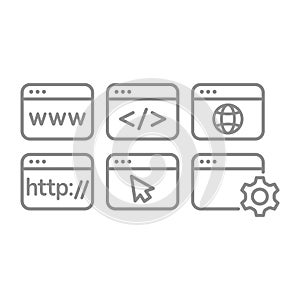 Web page with www and .com vector line icon set