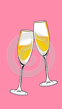 Web pair of champagne glass cheers drink celebration christmas vector illustration
