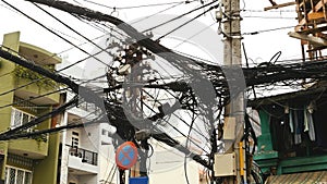 The web of power lines on the streets Ho Chi Minh City