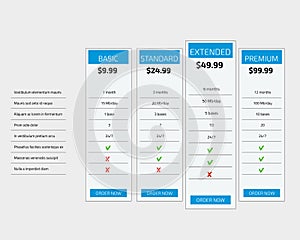 Web pricing table design for business