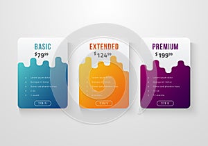 Web pricing table design for business