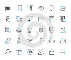 Web production linear icons set. Design, Development, Coding, Graphic, Animation, Layout, Responsive line vector and