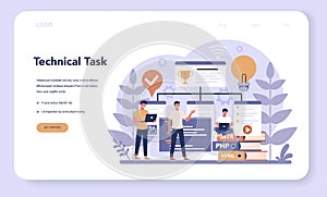 Web programming web banner or landing page. Coding, testing