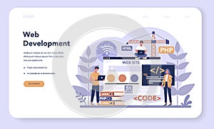 Web programming web banner or landing page. Coding, testing