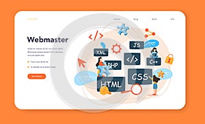 Web programming web banner or landing page. Coding, testing