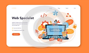 Web programming web banner or landing page. Coding, testing