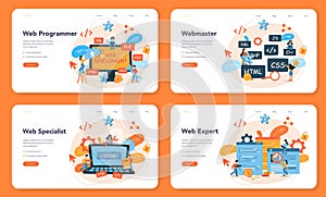 Web programming web banner or landing page set. Coding, testing