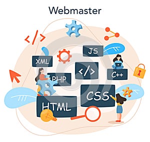 Web programming concept. Coding, testing and writing program