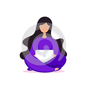 Modern creative vector illustration of young programmer coding a new project using computer