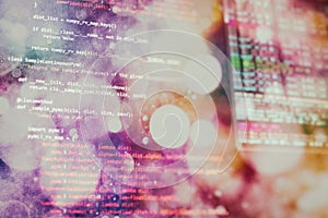 Web programming functions on laptop on laptop. IT business. Python code computer screen. Mobile application design Concept