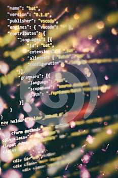 Web programming functions on laptop on laptop. IT business. Python code computer screen. Mobile application design Concept