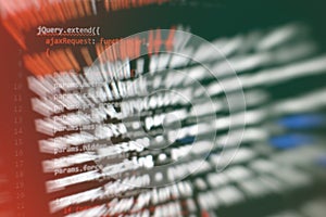 Web programming functions on laptop on laptop. IT business. Python code computer screen. Mobile application design Concept