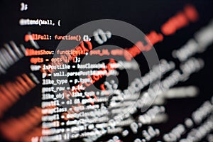Web programming functions on laptop on laptop. IT business. Python code computer screen. Mobile application design Concept