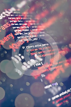 Web programming functions on laptop on laptop. IT business. Python code computer screen. Mobile application design Concept