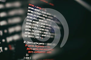 Web programming functions on laptop on laptop. IT business. Python code computer screen. Mobile application design Concept