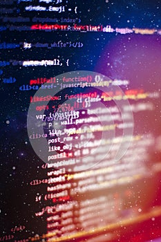 Web programming functions on laptop on laptop. IT business. Python code computer screen. Mobile application design Concept