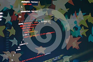 Web programming functions on laptop on laptop. IT business. Python code computer screen. Mobile application design Concept