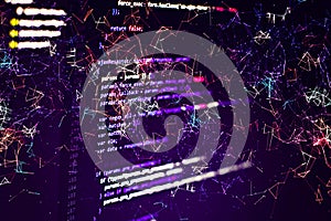 Web programming functions on laptop on laptop. IT business. Python code computer screen. Mobile application design Concept