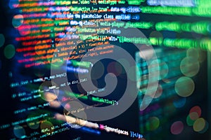 Web programming functions on laptop on laptop. IT business. Python code computer screen. Mobile application design Concept