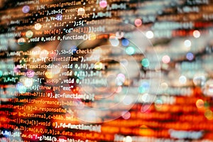 Web programming functions on laptop on laptop. IT business. Python code computer screen. Mobile application design Concept