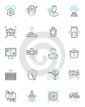 Web programming linear icons set. HTML, CSS, JavaScript, jQuery, Bootstrap, Angular, React line vector and concept signs