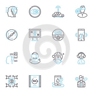 Web programming linear icons set. HTML, CSS, JavaScript, jQuery, Bootstrap, Angular, React line vector and concept signs