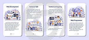 Web programming mobile application banner set. Coding, testing