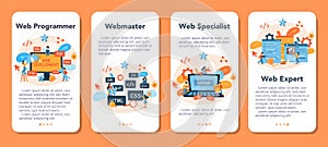 Web programming mobile application banner set. Coding, testing