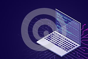 Web programming vector isometric illustrations. web programming concept programming language program code big data processing on