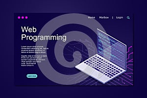 Web programming vector isometric illustrations. web programming concept programming language program code big data processing on