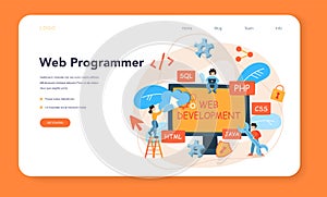 Web programming web banner or landing page. Coding, testing