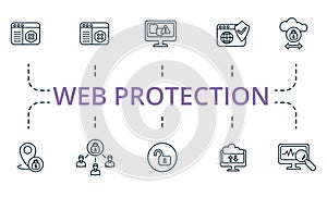 Web Protection icon set. Collection of simple elements such as the group security, data protection, 13, error, browser