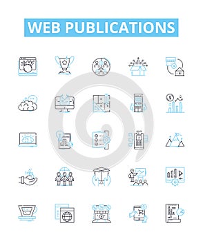 Web publications vector line icons set. Web, publications, blog, magazine, newspaper, e-books, online illustration