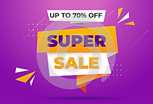 Web purple banner modern for social media stories sale, 70% off, web page, mobile phone. template design special offer set