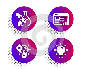 Web report, Seo idea and Chemistry experiment icons set. Light bulb sign. Vector