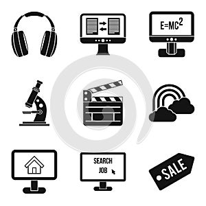 Web resources icons set, simple style