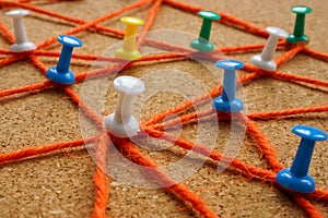 Web from ropes and pins as symbol of connection and communication.