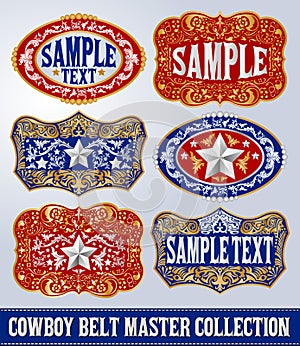 Western Style Cowboy Belt Buckle Label Master Collection Set.