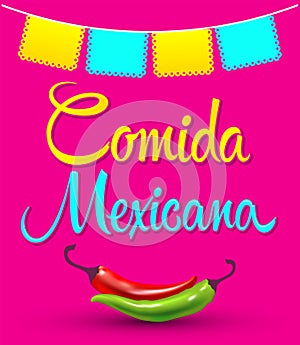 Comida Mexicana, Mexican Food spanish text Vector design. photo